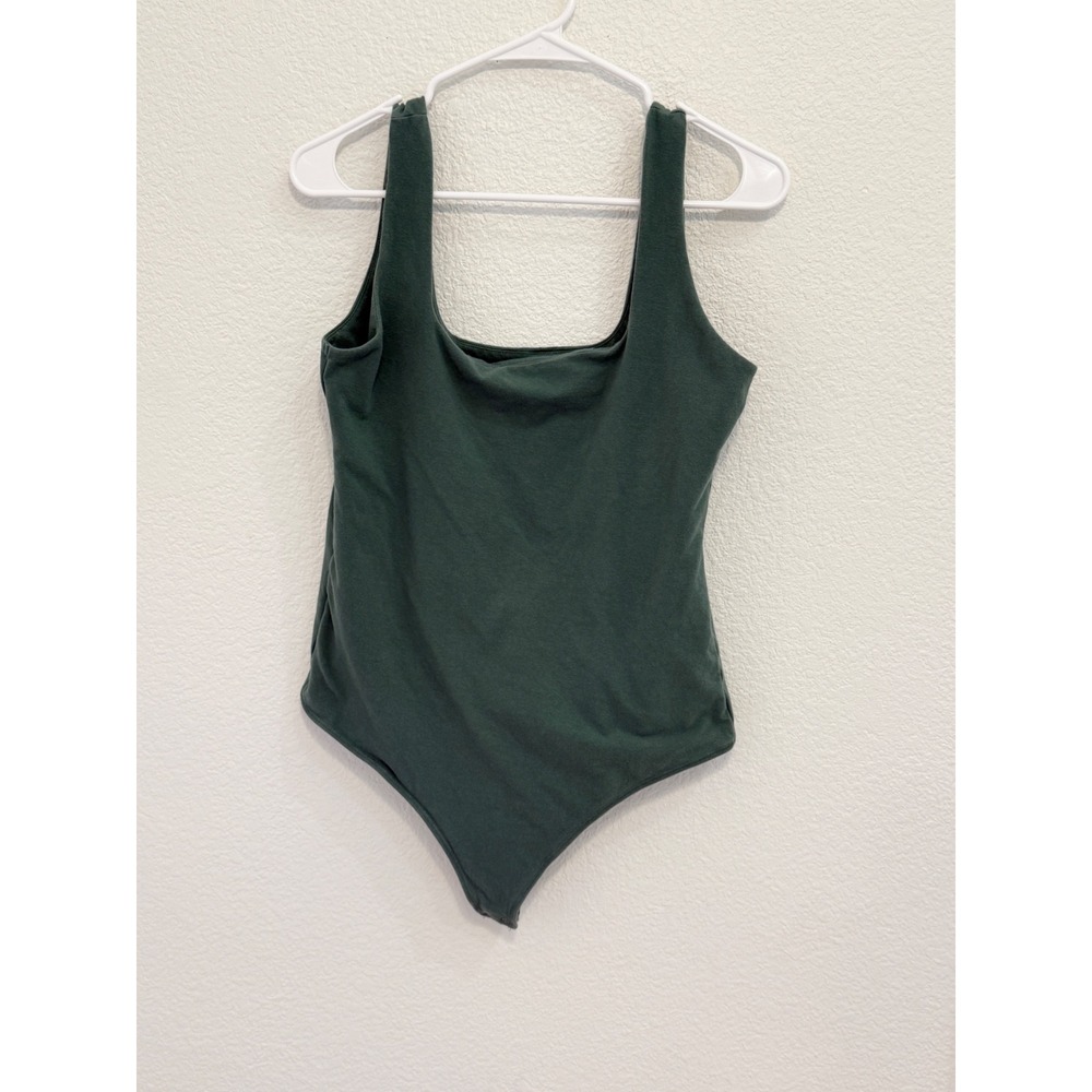 Abercrombie & Fitch Women XL Green Square Neck Tank Bodysuit Thong Snap Closure